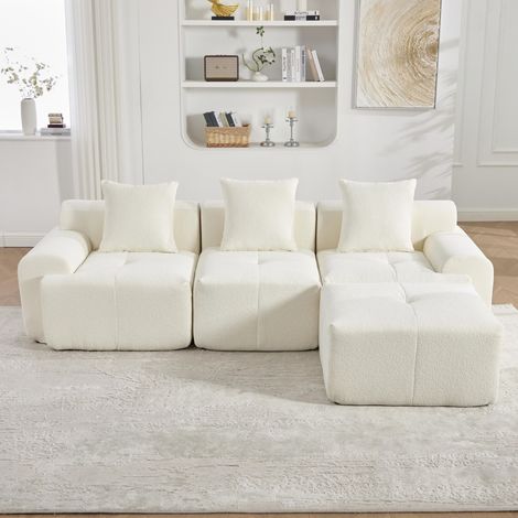 Grand Canapé Nuage 3 Places Beige - Modulable avec Pouf et Mousse à Mémoire de Forme - Aucun Montage Requis, Idéal Salon (1/5)