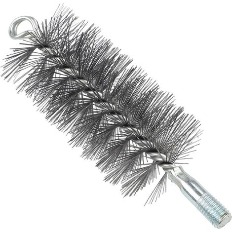 Brosse de nettoyage ronde en fil d'acier flexible pour cheminée, poêle à bois, chaudière et sécheuse - Noir et gris - 50 mm (60 mm) (1/5)