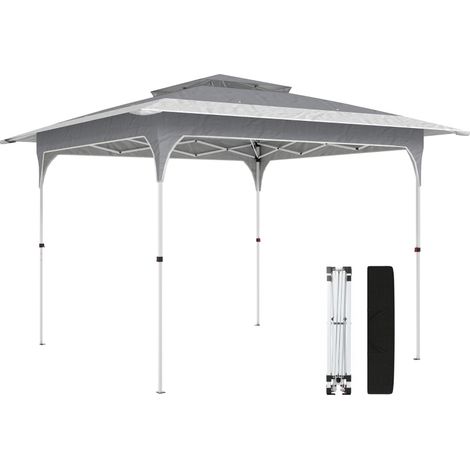 3,5 x 3,5 m Pop Up Gazebo avec One-Push Setup, UPF50 + Double Tier Garden Party Tent Marquee avec sac de transport, gris foncé (1/5)