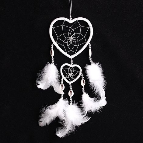 Attrape Rêves Fait Main - Anneau En Fer Robuste Et Plumes Naturelles - Décoration Murale Pour Chambre Ou Cadeau - Blanc - 1 Pièce (1/4)