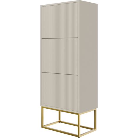 Selsey VELDIO - Schuhschrank mit 3 Klappen, Greige mit goldenem Metallgestell, 50 cm