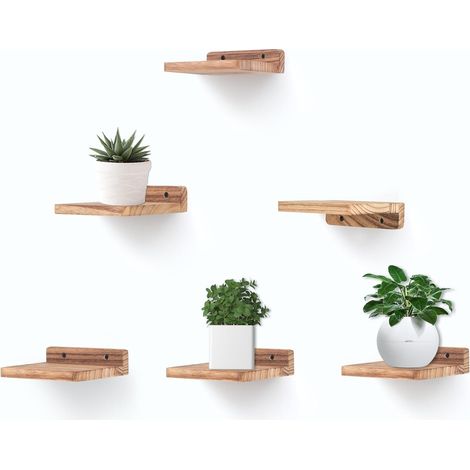 Lot de 6 Mini étagères murales flottantes carrées en Bois de Style Compact pour Petits Objets, étagère Murale à Suspendre pour Chambre à Coucher, Salon, 12,7 x 10 x 4 cm (Noir carbonisé) (1/5)