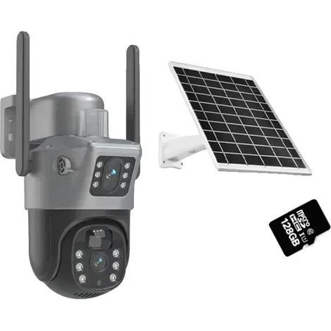 Caméra de sécurité extérieure, résolution 4K, double objectif, Ajouter une carte de 128 Go Wifi (1/2)