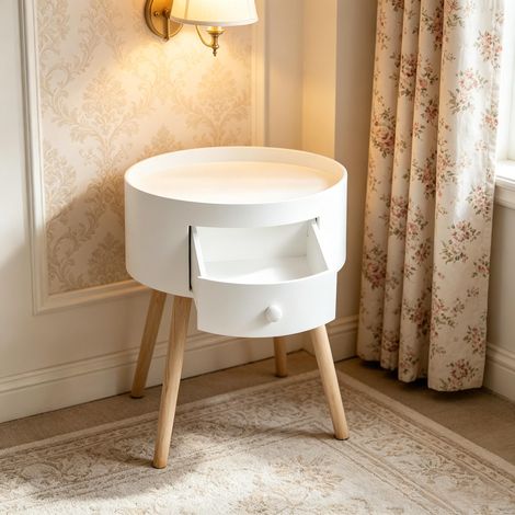 Table d'appoint ronde avec tiroir, table de rangement compacte, table d'accent d'angle, meuble d'appoint (livrée sans accessoires) (1/5)