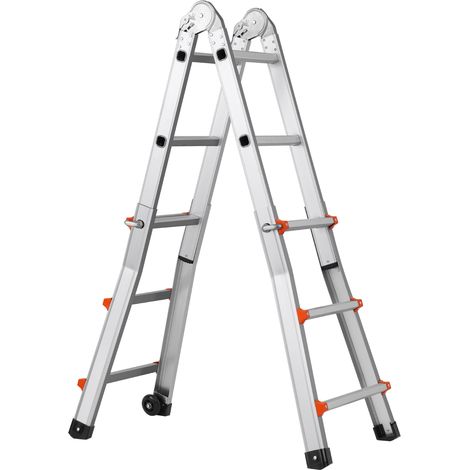 Mophorn Escalera telescópica de 10 pies con estructura en A, escalera extensible compacta de aluminio, escalera multifunción plegable, interior/exterior, carga de 330 lb, color plateado