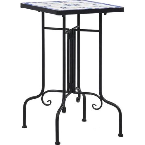 petite table de salle à manger en mosaïque bleue et blanche, céramique (1/5)