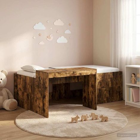 vidaXL Cama alta para niños con escritorio Roble Ahumado 98.5 x 200 cm (1/5)