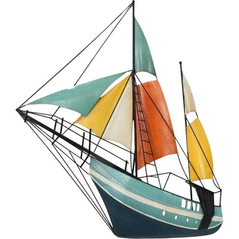 Nautisches dekoratives Segelboot-Wandornament aus Metall im Vintage-Stil