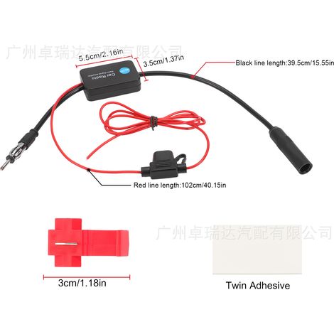 Antenna cable, 12V antenna amplifier for vehicle, optimizes the radio FM signal, compatible with vehicle names. (1/4)