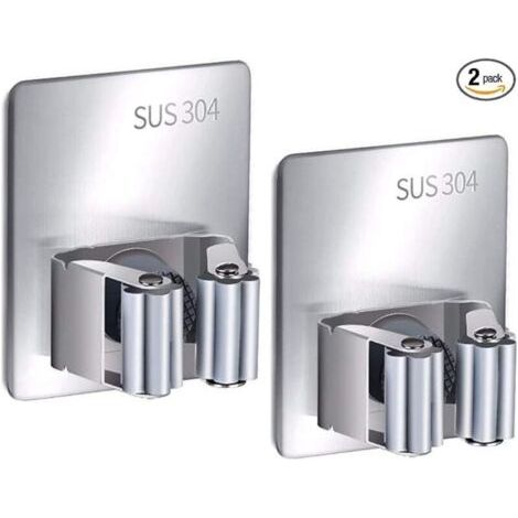 royaluxe-Lot de 2 supports muraux pour balais, en acier inoxydable 304, auto-adhésifs, pour garage, cuisine, salle à outils et salle de bain. (1/4)