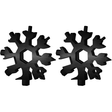 Clé multifonction 18 en 1 en forme de flocon de neige - Idéale pour la pêche, la randonnée et autres activités de plein air - Lot de 2, noire (1/4)