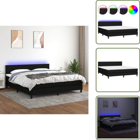 Boxspringbett mit Matratze & LED Schwarz 160x200 cm Stoff - Boxspringbett - Doppelbett - Schlafsystem - Lattenrost - Bettrahmen (1/5)