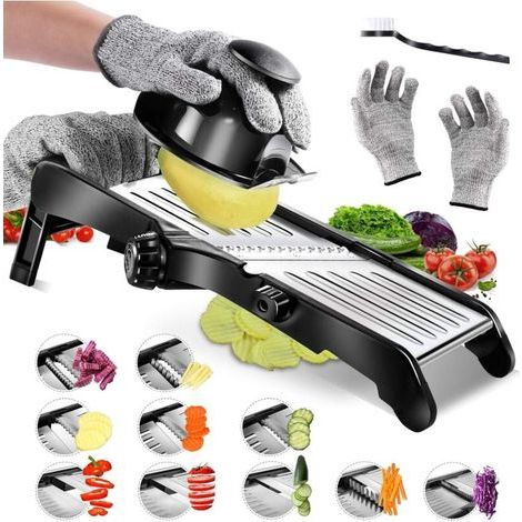 Mandoline Cuisine Professionnelle. Mandoline Inox avec Lame Tranchante en V. Mandoline Japonaise pour Tranche/Julienne. Mandoline Coupe-légumes Multifonctionnel de Différents Epaisseurs (1/4)