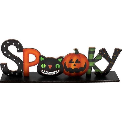 Panneau en Bois Lettres Effrayantes Halloween Décoration de Table Citrouille Chat Rustique Ferme Fête Plateau Étagéré Ornement Bureau (1/4)