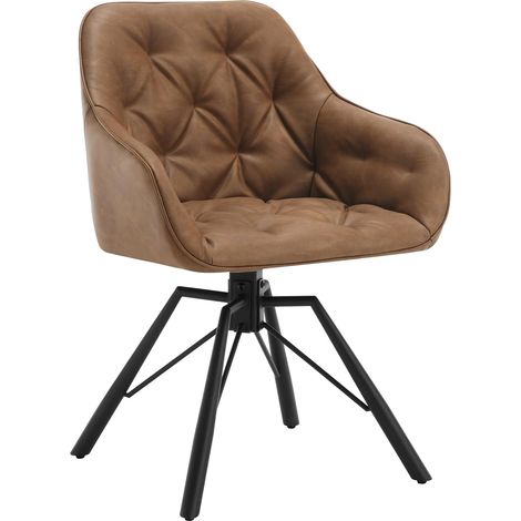 Woltu – Chaise pivotante salle à manger en similicuir marron clair – Chaise scandinave à haut dossier – Pieds réglables pour sols irréguliers – Dimensions 57,5x53x82,5 cm (1/5)