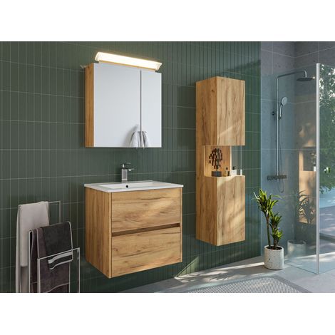Badmöbelset Taifun 60cm 3tlg mit Spiegelschrank und Seitenschrank eiche gold (1/5)