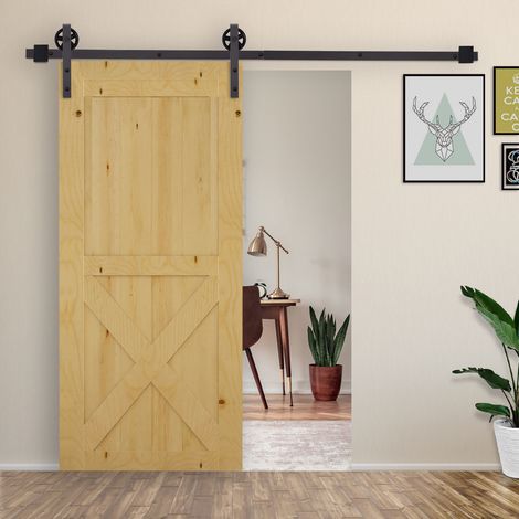Kit di ferramenta per porte scorrevoli in legno HOMCOM da 183 cm (6 piedi) con guida a pavimento e binario in acciaio al carbonio, marrone scuro.
