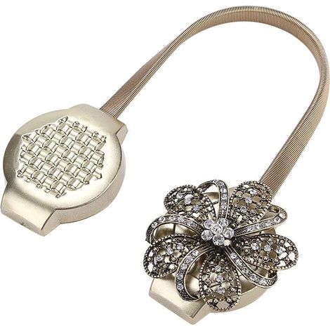 Boucle magnétique rétractable avec clips cristal floral, embrasse élastique bronze pour rideaux. (1/5)