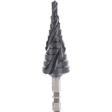 10 forets étagés de tailles différentes, queue hexagonale, en acier rapide (HSS), pour métaux, de 5 à 23 mm. (1/5)