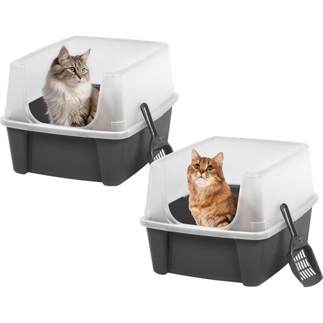 Bac a Litiere pour Chat avec Pelle, Lot de 2, Gris, Nettoyage Facile, Maison de Toilette, Rebords Amovibles, Pour Chats Adultes, Chatons, Lapins, Sans BPA, Ouverture en haut, CLH-12 (1/5)