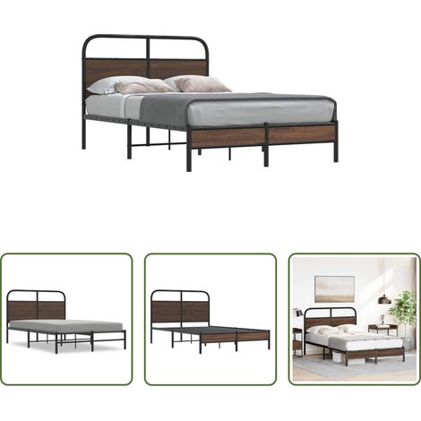 Stahlbett - Bettgestell ohne Matratze 120x190 cm Braun Eichen-Optik (1/5)