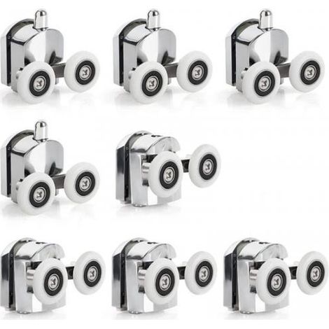 (double 23 mm-8 pièces)Lot de 8 roulettes pour porte de douche haut et bas de 23 mm (4 supérieurs et 4 inférieurs)
