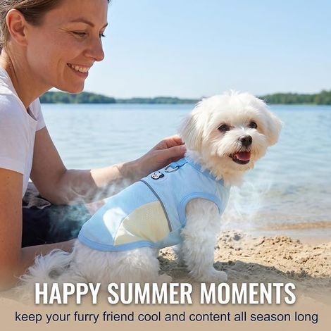 Cooling Vest, Breathable Cooling T-Shirt for Small Dogs and Cats, Lightweight Polyester Summer Jacket for Puppies 1.5-2.5kg, Sleeveless Vest for Heat Wave (1/4)