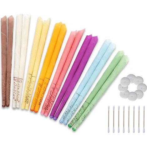 QAZQA Bougies pour les oreilles 16 pcs, Kit Bougie auriculaire pour enlever la cire à l’oreille avec cire d’abeille organique naturelle (coton-tige anti-gouttes), Kit de retrait des bougies au cérumen