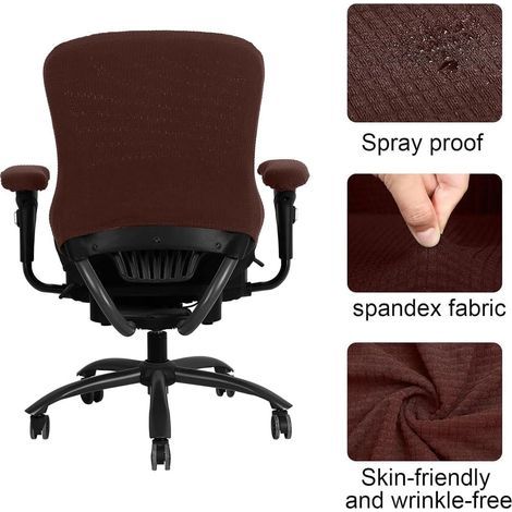 Set da 1 pezzo: schienale marrone 46x46 cm + cuscino per sedile 48x48 cm + copribracciolo 20x7 cm, copertura elastica per sedia da ufficio girevole (1/4)