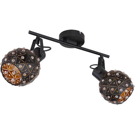 Plafoniera 2 fiamme in metallo cristalli lampada da soffitto design sala da pranzo con faretti mobili, metallo nero oro, 2x E27, LxPxH 35x12x26 cm (1/5)