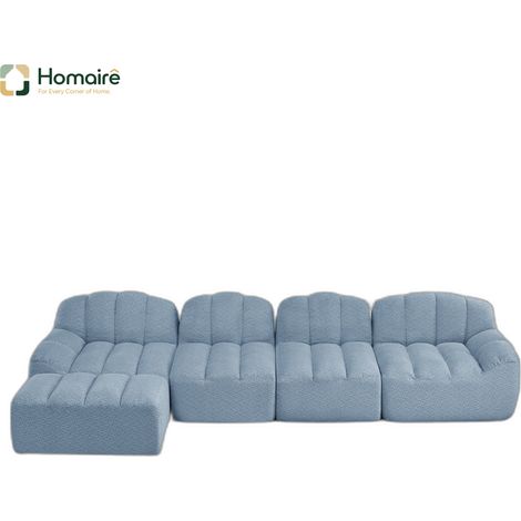 Canapé modulable en polaire bleu avec accoudoirs 366 x 165 x 79 cm HOMAIRE (1/5)