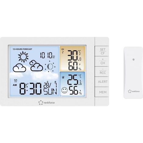 [NEUWERTIG] B-Ware Renkforce Wetterstation Funkstation Wettervorhersage Temperatur 3 Sensoren Weiß