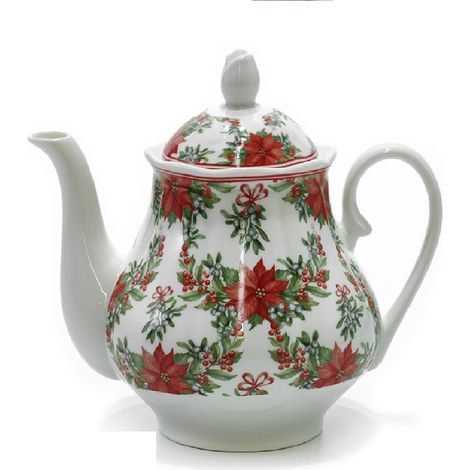 Teiera Bianca con decorazione stella di natale rossa LT 1,2 in porcellana (1/3)
