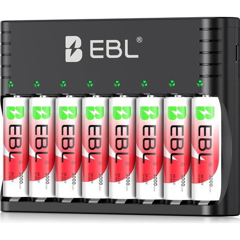 Chargeur de Piles Rechargeables+8AA Li-ION, pour 1,5V Li-ION, 1,2V NiMH  avec 8PCS AA Piles Li-ION 1.5V, 1600+ Cycles de Charge, Chargeur pour 1,5V Li-ion et 1,2V NiMH Piles Rechargeables (1/5)