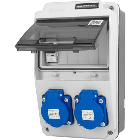 Tableau électrique de chantier XS 2x230 V 16 A, trappe d'inspection, modèle compact Erbetka, disjoncteur de surintensité Doktorvolt DV-6807-D (1/4)