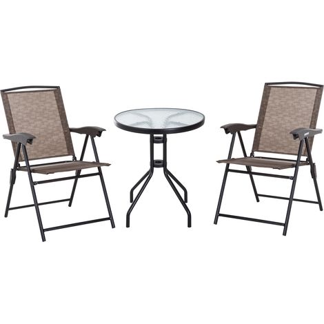 easycomfort set arredo per esterni con tavolino in vetro e sedie, marrone (1/5)