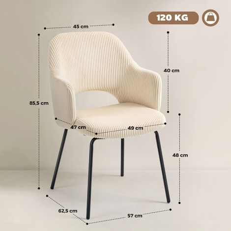 Fauteuil coquillage beige en velours côtelé, chaise de table avec repose-pieds, piètement métallique, assise confortable pour salle à manger (1/5)