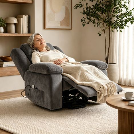 Fauteuil Releveur Électrique avec Massage et Chauffage, Poches Latérales, Dossier Inclinable, Gris (1/5)