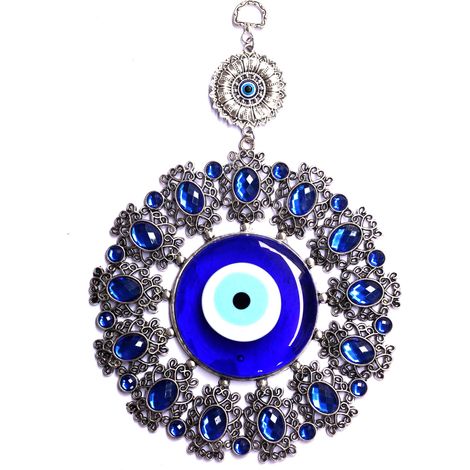 Pendentif Œil Turc - Décoration Murale en Vitrail avec Perles Blanches et Bleues - Amulette de Protection - 1 Pièce (1/5)