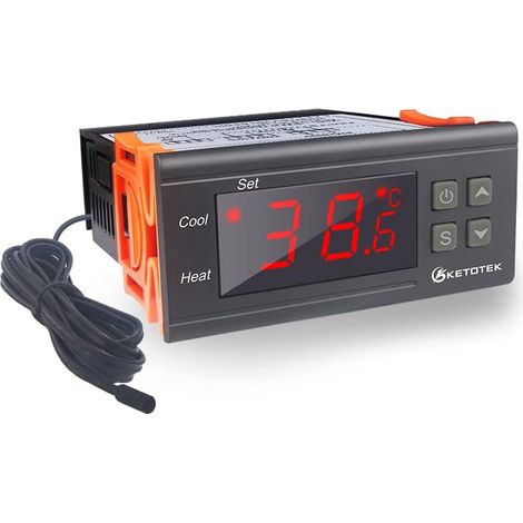 STC-1000 Regulateur de Temperature Numérique avec étanche Sonde, Thermostat Double Relai 220V, Refroidissement et Chauffage, Contrôleur de Température (1/2)