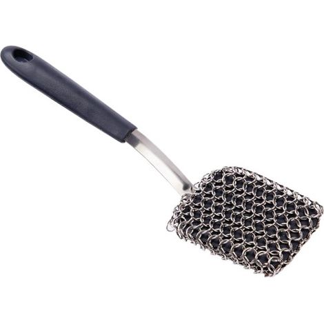Cepillo de acero resistente con mango para limpiar parrillas, limpiador para barbacoas, cocina al aire libre y ollas de camping. (1/2)