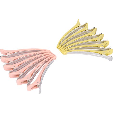Lot de 12 pinces à cheveux en forme de bec de canard, poignée antidérapante, couleurs vives jaune et rose, sans couture, pour la coiffure à domicile ou en salon. Idéales pour le maquillage et la coupe (1/5)