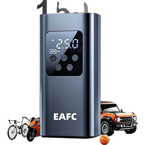Compresor de neumáticos portátil, 150 PSI, pantalla digital, inalámbrico, funciona con pilas. (1/2)