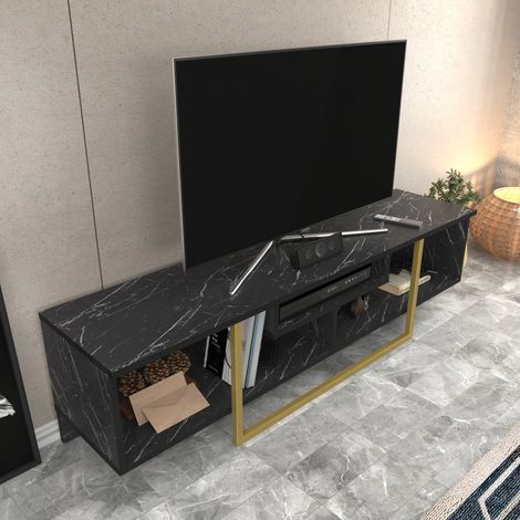 Decorotika Asal 150 cm Wide Modern Meuble TV Industrial Metal Meuble TV Open Shelf Lowboard Up To 63 TVs - Bendire And Doré(e) (1/5)