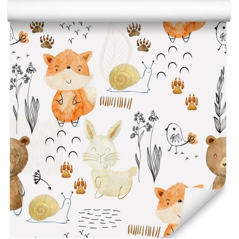 Papel pintado de animales en acuarela para salón y dormitorio, 50x1000 cm. (1/5)
