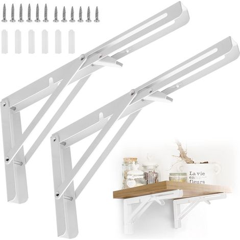 Étagère Rétractable Pliante de 500 mm, 2 Pcs Support Console Pliable en Acier Inoxydable, Pliable Support Console Murale Lourds pour Garage Cuisine (1/5)