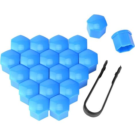 20 Pièces 17mm Capuchons D'écrou De Roue, Hexagonal Plastique Protecteurs Boulon, Universel pour Toutes De Voiture, avec Ensemble Outil De Suppression, Décoration De Voiture (Bleu) (1/5)