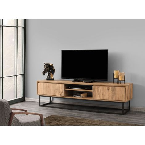 TV-Möbel Belinda Schwarzes Kiefernholz Melamin 180x50x40 cm