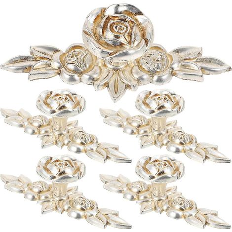 Lot de 5 boutons de meuble en forme de rose, boutons de tiroir à motif floral, poignées de meuble vintage (1/3)