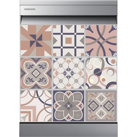 Stickers Lave vaisselle - Carreaux de ciment - 60x60 cm - Adhésif BRILLANT (1/2)